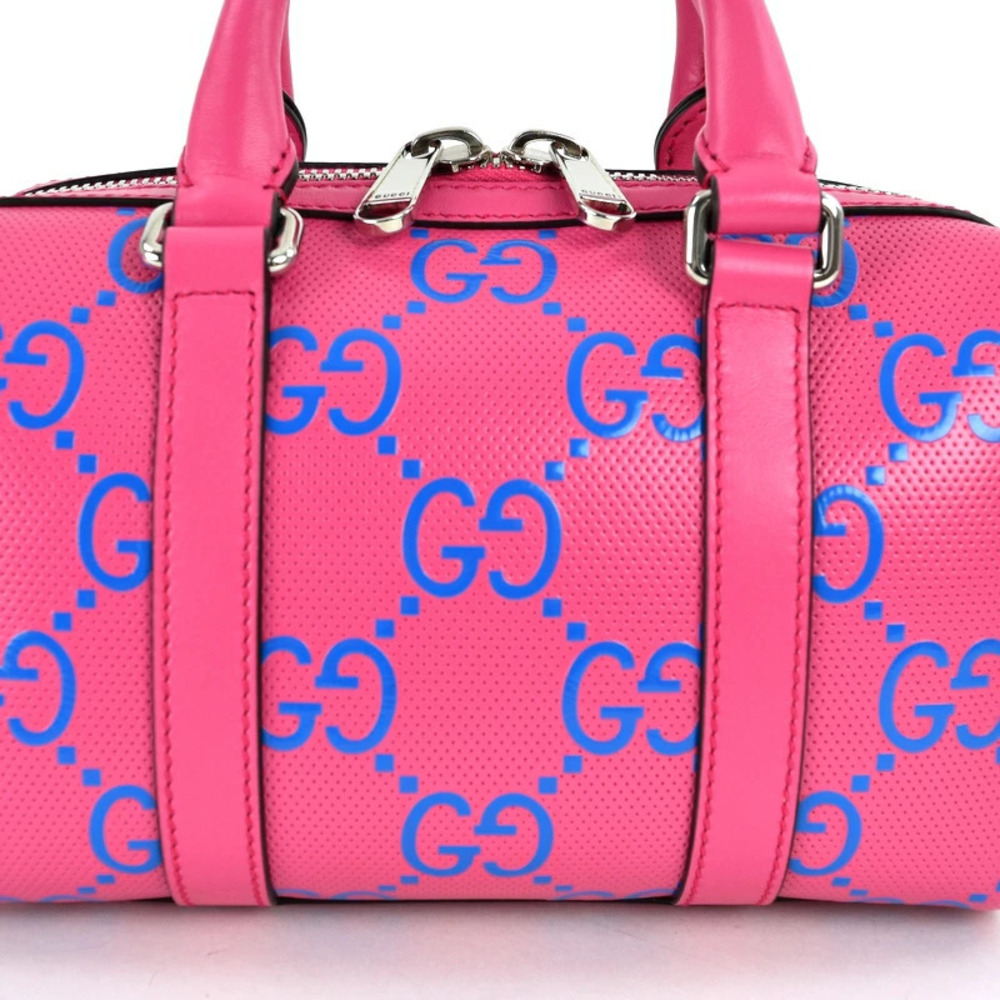 Gucci GG Embossed Duffle Bag Fuchsia Pink Blue Handbag Crossbody Bag - Picture 6 of 11